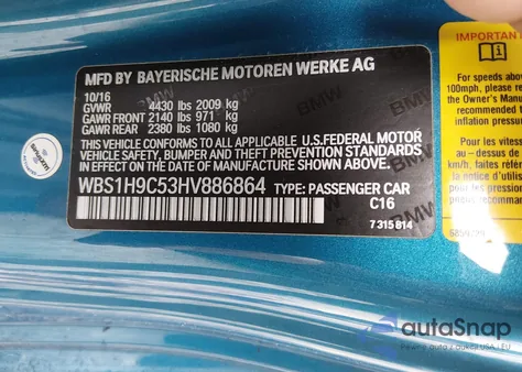 2017 BMW M2 z USA, uszkodzony, nr VIN WBS1H9C53HV886864